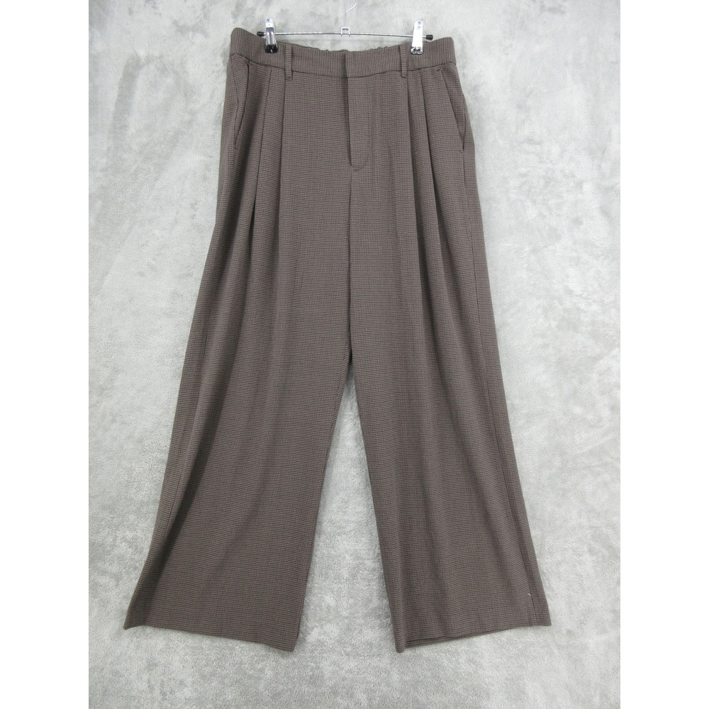 Gap Pants Womens Size 14 Houndstooth 365 High Waist Brushed Twill Wide Leg Brown